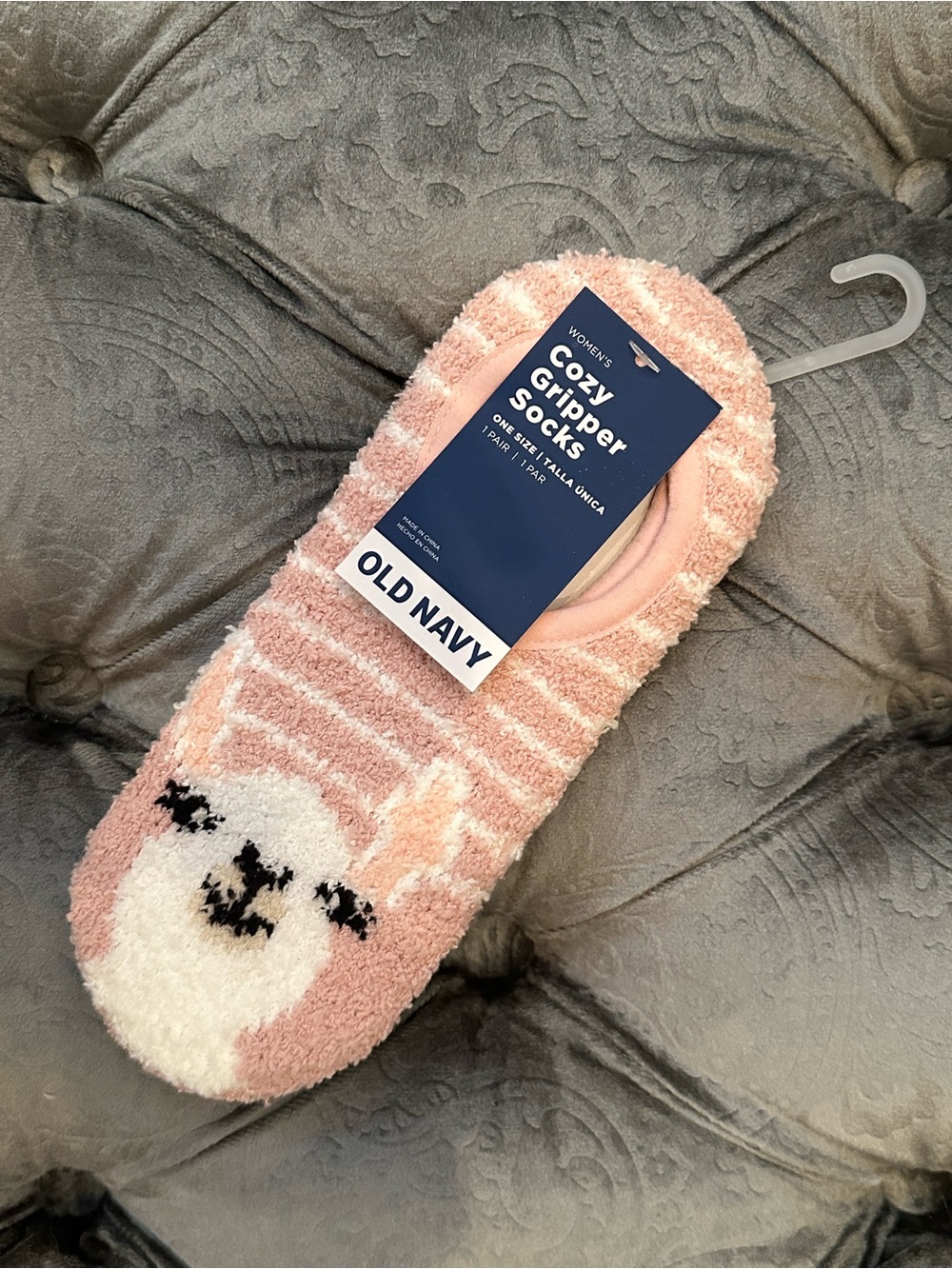 NWT Old Navy Pink & White Cozy Gripper Socks with Llama Face